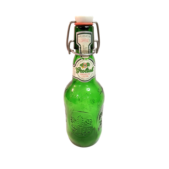 Empty Grolsch Lager Beer One Pint Green Bottle w/ Porcelain Swing Hinge Stopper - Picture 1 of 6